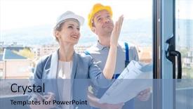  Presentation with construction site construction - Cool new slides with principal - architect woman and construction worker backdrop and a teal colored foreground