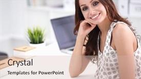  Presentation with principal - Slide set featuring principal - attractive businesswoman sitting background and a soft green colored foreground