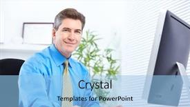  Presentation with principal - Slide set consisting of principal - handsome smiling businessman working background and a  colored foreground