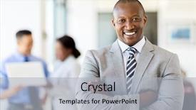  Presentation with principal - PPT theme with principal - happy african salesman standing background and a  colored foreground
