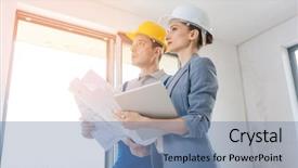  Presentation with work quality - Theme having principal - project owner and construction worker background and a teal colored foreground