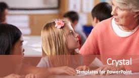  Presentation with elementary school - PPT layouts with principal - senior teacher helping pupils background and a coral colored foreground