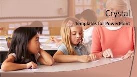  Presentation with principal - Colorful PPT theme enhanced with principal - senior teacher helping pupils backdrop and a coral colored foreground