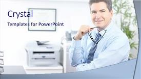  Presentation with principal - Cool new PPT theme with principal - smiling businessman working backdrop and a sky blue colored foreground