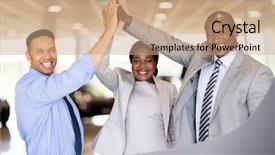  Presentation with principal - PPT layouts having principal - successful car dealership staff giving background and a coral colored foreground