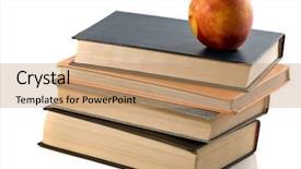  Presentation with tan book stack stacks of books - Beautiful PPT theme featuring principal students - books and nectarine isolated white backdrop and a  colored foreground