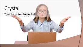  Presentation with principal - Colorful presentation theme enhanced with principal students - office employee with laptop isolated backdrop and a  colored foreground