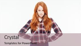  Presentation with principal - Slide deck consisting of principal students - serious redhead woman looking background and a  colored foreground