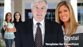  Presentation with principal - Amazing slide deck having principal with teacher and students backdrop and a wine colored foreground