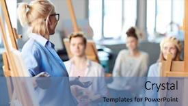  Presentation with new teacher - Amazing PPT theme having principles of new paint technique backdrop and a teal colored foreground