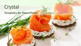  Presentation with salmon - Theme enhanced with soft starter - canapes with smoked salmon background and a cream colored foreground