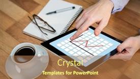  Presentation with hand print - Presentation theme enhanced with print against cropped image of human hand using digital tablet background and a tawny brown colored foreground