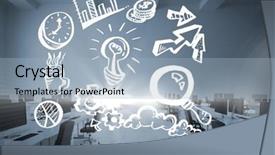  Presentation with furniture - Cool new slide set with print against office furniture backdrop and a light blue colored foreground