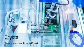  Presentation with electric circuit board - Slide set with printed and assembly electric background and a light blue colored foreground