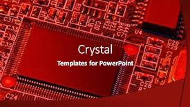  Presentation with electric circuit board - Beautiful slide deck featuring board and microchip or cpu backdrop and a crimson colored foreground