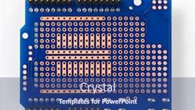  Presentation with electric circuit board - Audience pleasing PPT theme consisting of printed circuit board closeup - electronic backdrop and a ocean colored foreground