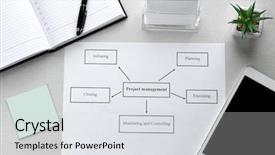  Presentation with project management - Slide set enhanced with printed features of project management background and a light gray colored foreground