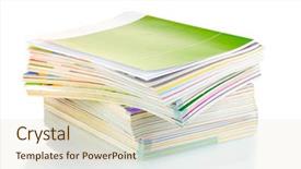  Presentation with magazines - PPT theme consisting of printed materials - stack of magazines isolated background and a soft green colored foreground