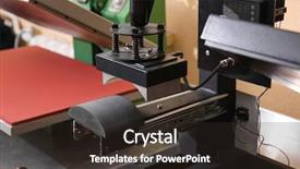  Presentation with machine - Amazing presentation design having printer store - modern printing machine at workplace backdrop and a  colored foreground