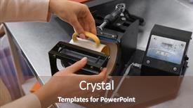  Presentation with 3d printing - Cool new slide set with printer store - young woman printing on cup backdrop and a  colored foreground