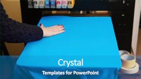  Presentation with workshop - Presentation design enhanced with printer store - young woman standing near printing background and a teal colored foreground