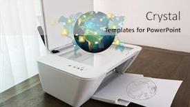  Presentation with earth network - Presentation theme having printer-with-earth-of-social background and a light gray colored foreground