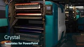  Presentation with warehouse - Presentation theme enhanced with printing-house-warehouse-interior background and a ocean colored foreground