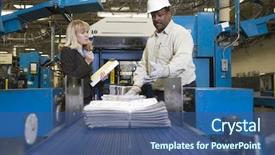  Presentation with production line - PPT theme featuring printing industry - side view of a woman background and a ocean colored foreground