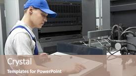  Presentation with printing industry - PPT layouts featuring printing industry - young man in cap working background and a coral colored foreground