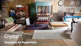  Presentation with factory machine - Slide deck enhanced with printing machine - interior of paper factory background and a coral colored foreground