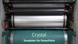  Presentation with machine - Audience pleasing theme consisting of rotation machines - printing machine part with rollers backdrop and a ocean colored foreground