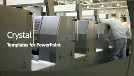  Presentation with equipment - Colorful presentation theme enhanced with printing office - service personnel of printed equipment backdrop and a dark gray colored foreground
