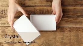 Presentation with racism white hands in modern - PPT theme enhanced with printing packaging - female hands opening white box background and a coral colored foreground