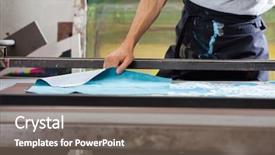  Presentation with women designing - Colorful PPT layouts enhanced with printmaking - midsection of male worker designing backdrop and a gray colored foreground