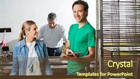  Presentation with factory workers - Presentation design consisting of printmaking - portrait of confident supervisor holding background and a  colored foreground