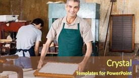  Presentation with mold - PPT theme with printmaking - portrait of smiling male worker background and a tawny brown colored foreground
