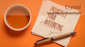  Presentation with wellbeing - PPT theme featuring prioritize-your-wellbeing-inspirational-note background and a coral colored foreground