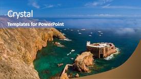  Presentation with fort - Audience pleasing slides consisting of prision - fort in berlenga island backdrop and a teal colored foreground