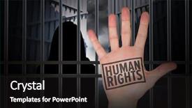  Presentation with human rights - Colorful presentation design enhanced with prison bars - hand with fingers spread backdrop and a dark gray colored foreground