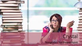  Presentation with student - Slides featuring prison book - young female student preparing background and a  colored foreground