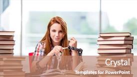  Presentation with worried young female college student - Colorful PPT theme enhanced with prison book - young female student preparing backdrop and a  colored foreground