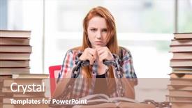  Presentation with worried young female college student - Presentation theme consisting of prison book - young female student preparing background and a  colored foreground