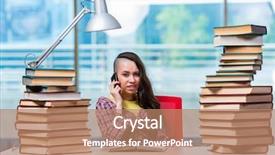  Presentation with student - PPT theme consisting of prison book - young female student talking background and a  colored foreground