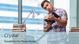  Presentation with graduation - Slide set consisting of prison book - young man preparing for graduation background and a  colored foreground