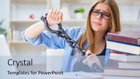  Presentation with worried young female college student - Presentation design featuring prison book - young teenage female student preparing background and a  colored foreground