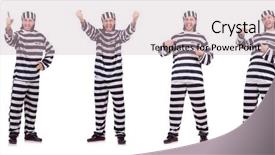  Presentation with prison - Colorful presentation design enhanced with prison inmate isolated backdrop and a soft green colored foreground