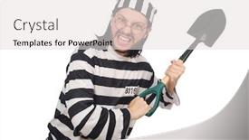  Presentation with prison - Colorful presentation theme enhanced with prison inmate with spade isolated on white backdrop and a light gray colored foreground
