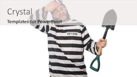  Presentation with prison - Audience pleasing PPT theme consisting of prison inmate with spade isolated on white backdrop and a white colored foreground