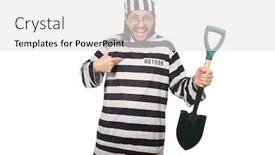  Presentation with prison - Presentation theme with prison inmate with spade isolated on white background and a white colored foreground