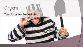  Presentation with prison - PPT theme with prison inmate with spade isolated on white background and a white colored foreground